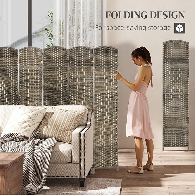 HOMCOM Room Divider, 6 Ft 6 Panel Folding Privacy Screen, Hand-Woven PP Wall - Image 3