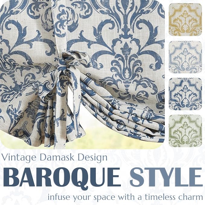 jinchan Linen Tie Up Valance for Flax Floral Drapes Vintage Farmhouse Medallion - Image 7