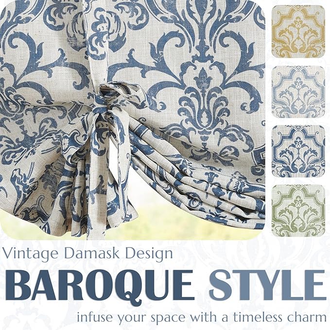 jinchan Linen Tie Up Valance for Flax Floral Drapes Vintage Farmhouse Medallion - Image 8