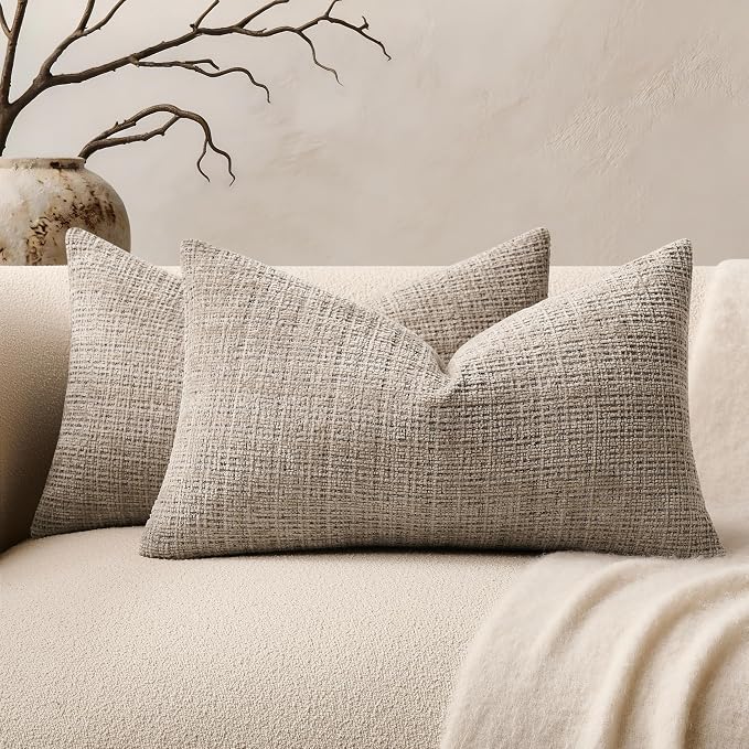 ZeeMart Fine-Textured Lumbar Throw Pillow Covers Set of 2, 12x20 Inch Latte by ZEEMARTONLINE