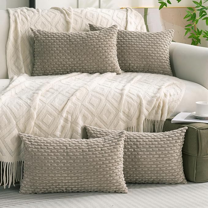 Set of 4 Taupe Decorative Throw Pillow Covers 12x20 Inch Corduroy Pillow Covers - Image 2