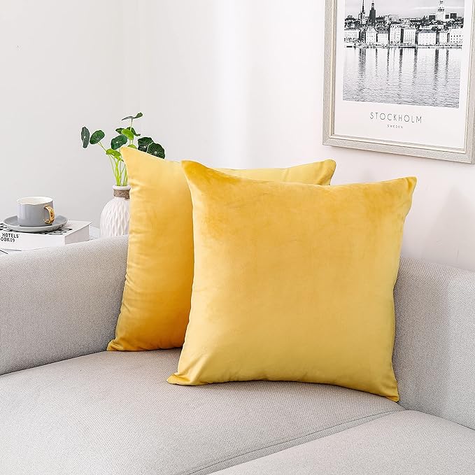 NiNi ALL Decorative Throw Pillow Covers Velvet 26x26 Inch Pack of 2 Yellow by NiNiALL
