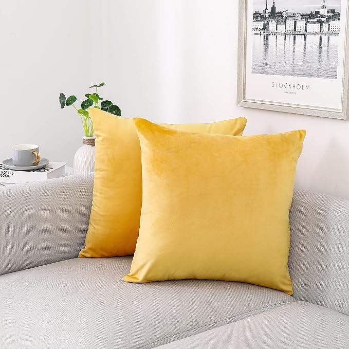 NiNi ALL Decorative Throw Pillow Covers Velvet 22x22 Inch Pack of 2 Yellow by NiNiALL