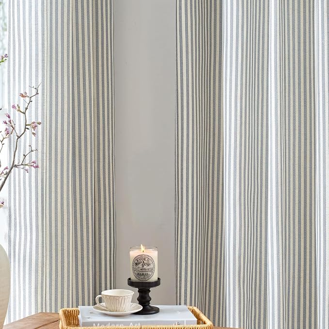 jinchan Linen Curtains for Living Room Blue on Beige Striped Curtains for - Image 6