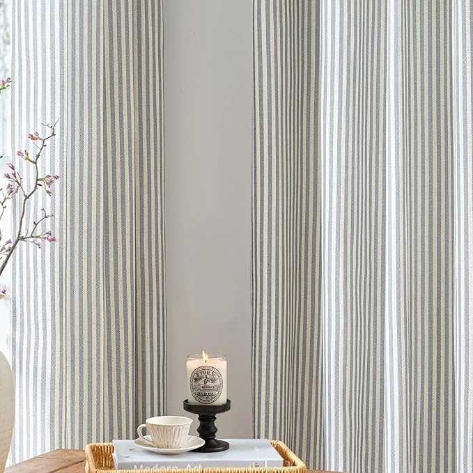 jinchan Linen Curtains for Living Room Blue on Beige Striped Curtains for - Image 6