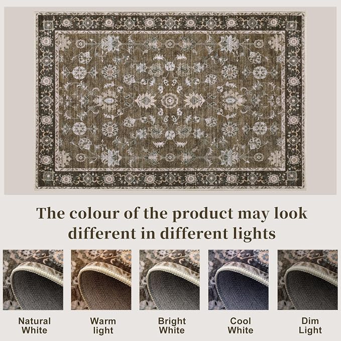 Tangsoo 3x5 Brown Washable Rug, Vintage Throw Entryway Rugs Non Slip, Soft Low - Image 3
