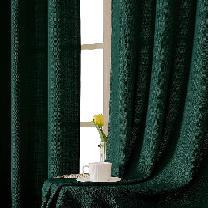 Chyhomenyc Christmas Hunter Green Curtains 63 Inch Length 2 Panels, Faux Linen - Image 7