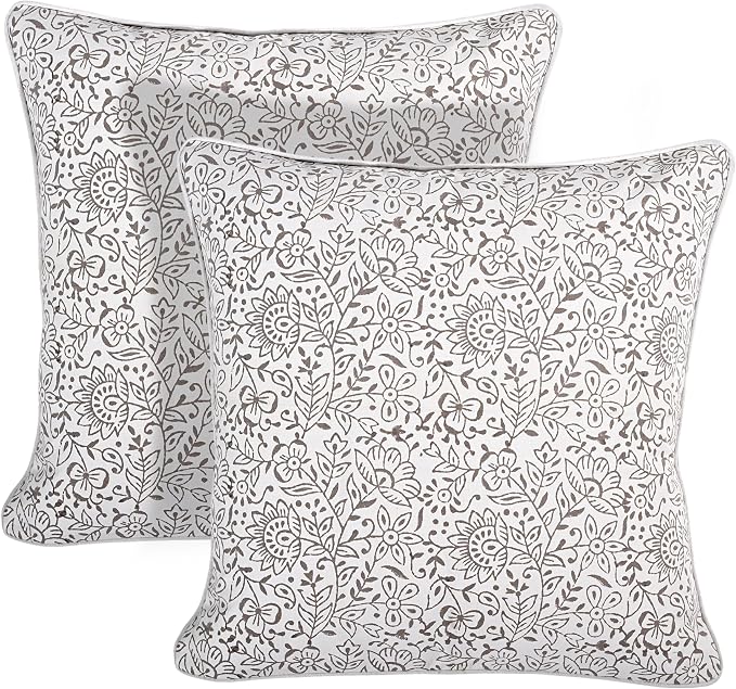 Ridhi Block Print Taupe Pillow Cover 18" x 18" Decorative Couch Pillows - Image 5