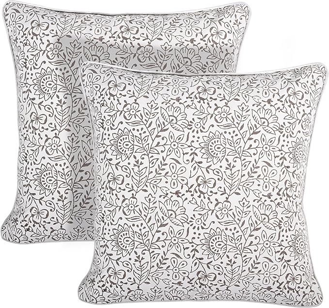 Ridhi Block Print Taupe Pillow Cover 24" x 24" Decorative Couch Pillows - Image 5