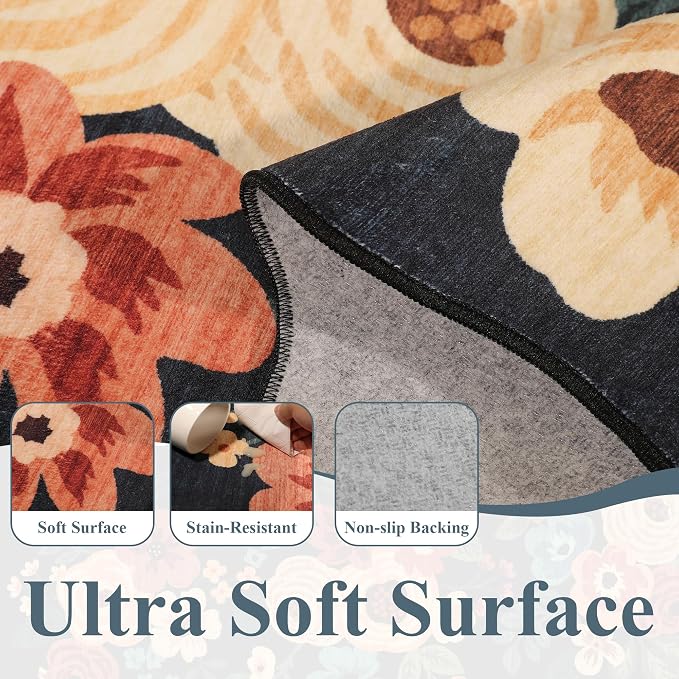 DUKINO 3x5 Area Rug, Floral Non-Slip Indoor Washable Rug - Image 6