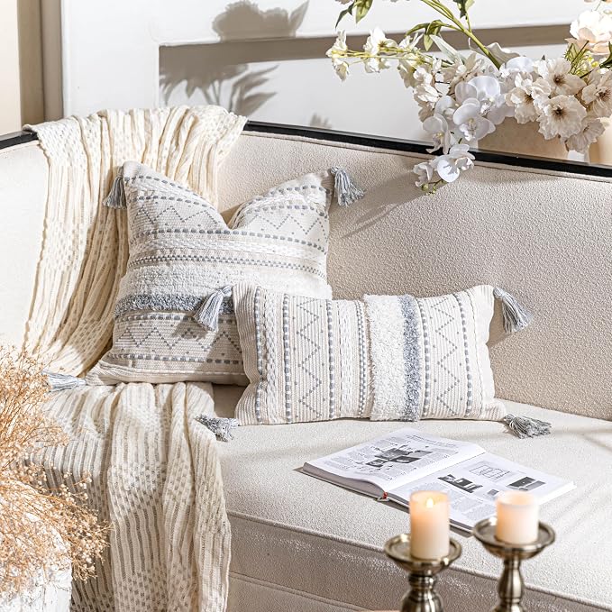 BlissBlush 18X18 Throw Pillow Cover, Cream Neutral Square Decorative Cushion - Image 7