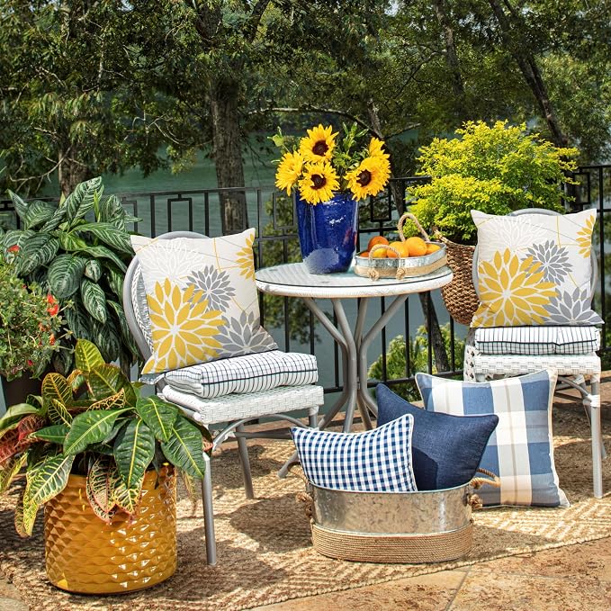 DFXSZ Yellow and Grey Floral Pillow Covers 20x20 Set of 2 Outdoor Waterproof - Image 6
