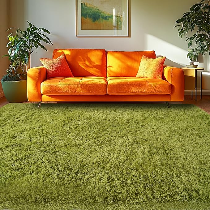 Green Area Rug for Bedroom: 3x5 Plush Shag Carpet-Modern Fuzzy Furry Soft Rugs - Image 5