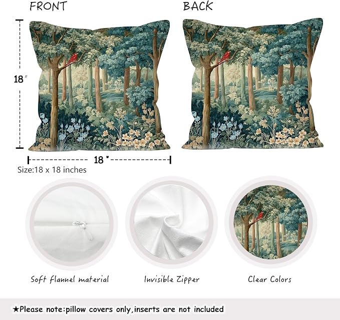 Rustic Spring Forest Green Pillow Covers 18x18 Set of 4, Cottagecore Forest - Image 2