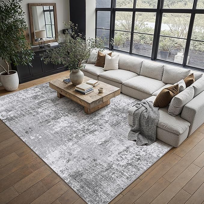 PureCozy 6x9 Grey Area Rug Washable Modern Abstract Living Room Carpet Non Slip - Image 2