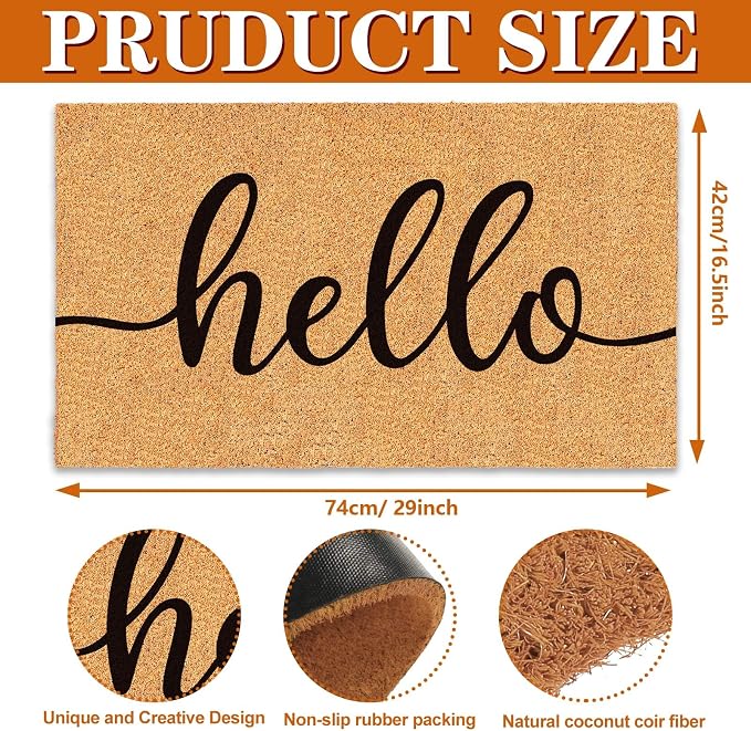 JarThenaAMCS Hello Door Mat Welcome Natural Coir Door Mat Farmhouse Floor Mat - Image 2