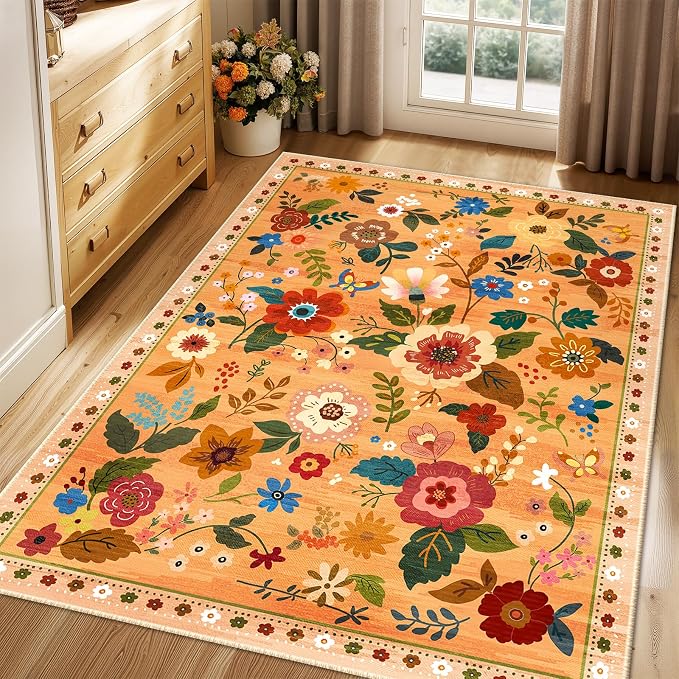 RELEANY Floral Nursery 4x6 Area Rugs Washable Print Boho Cute Carpet Non Slip - Image 6
