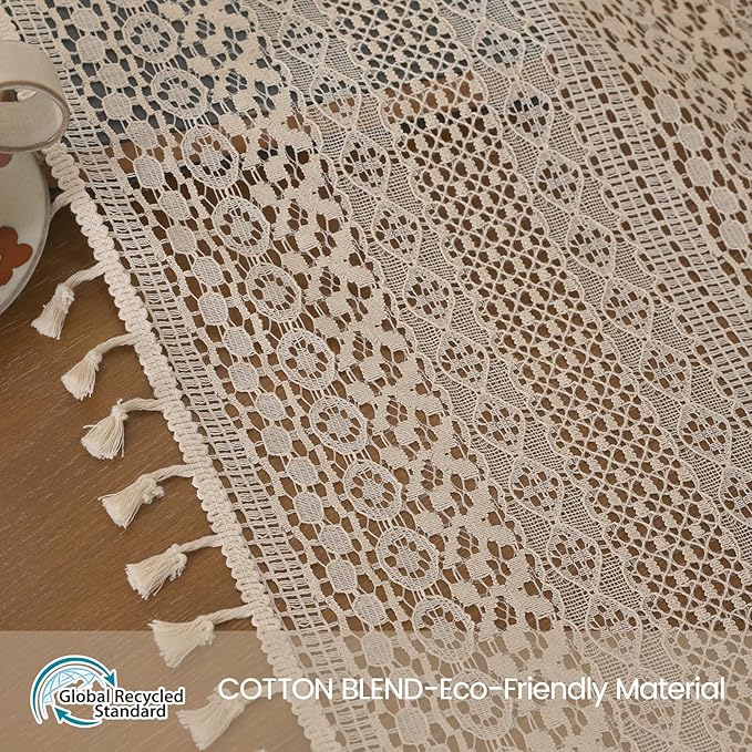 WAZZIO Boho Lace Curtains 96 Inches 2 Panel, Light Filtering Privacy Tassel & - Image 8