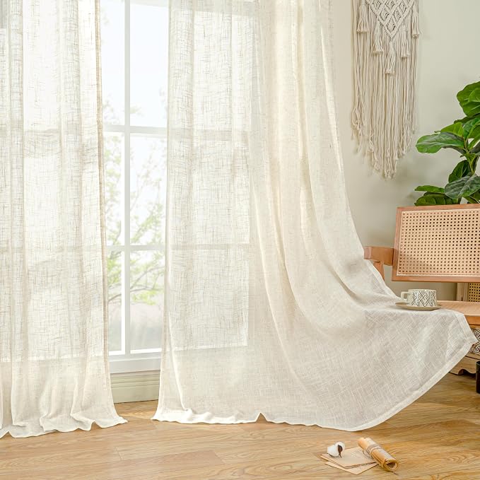LAMIT Semi Sheer Linen Window Curtains 63 Inch Length, Light Filtering Neutral - Image 9