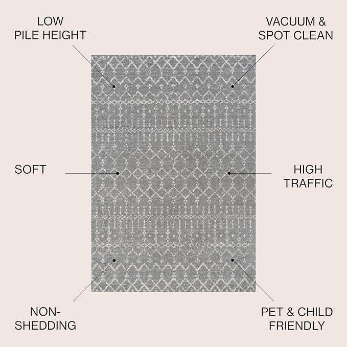 JONATHAN Y Boho Vintage Diamond Gray/Ivory Square Area Rug 6X6 ft, Moroccan Hype - Image 2