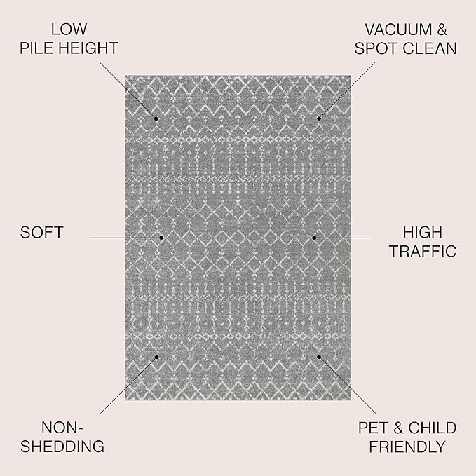 JONATHAN Y Boho Vintage Diamond Gray/Ivory Round Area Rug 5 ft, Moroccan Hype - Image 2
