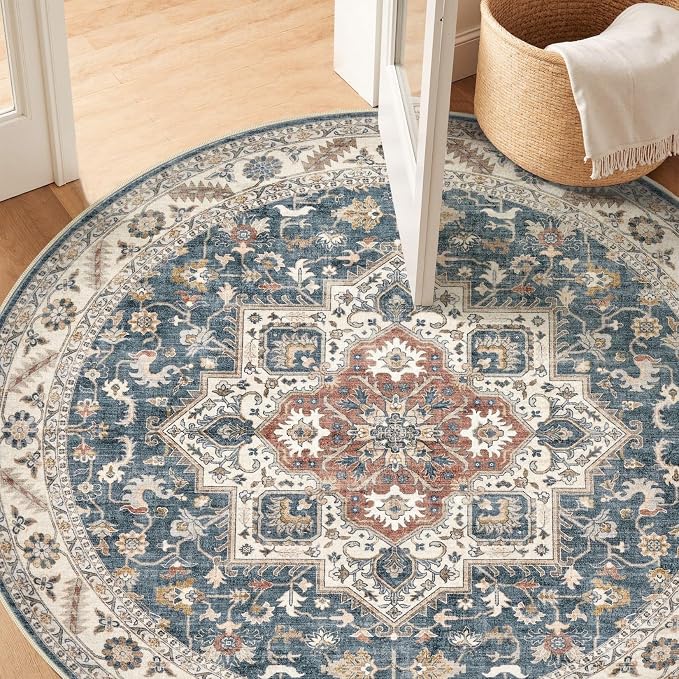 5ft Round Vintage Living Room Area Rug - Image 7