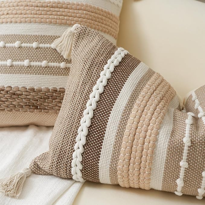 BlissBlush Boho Decorative Throw Pillow Cover 22x22 Square Brown Accent - Image 3