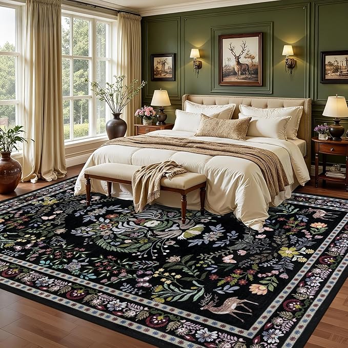 9x12 Area Rugs Living Room Rug: Vintage Washable Rug Floral Soft Carpet Indoor - Image 2