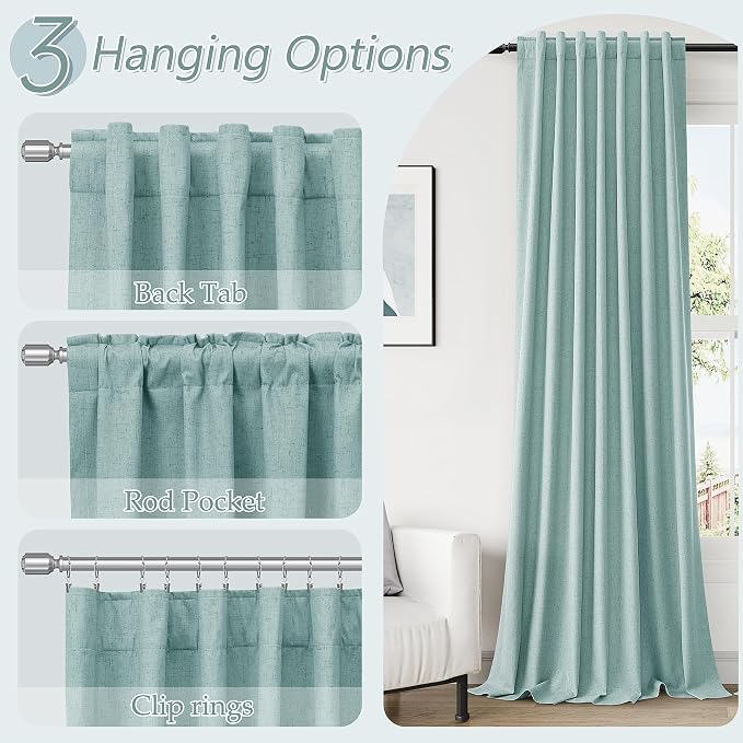 Guken Light Blue 100% Blackout Linen Curtains 108 Inch Length 2 Panels Set - Image 6