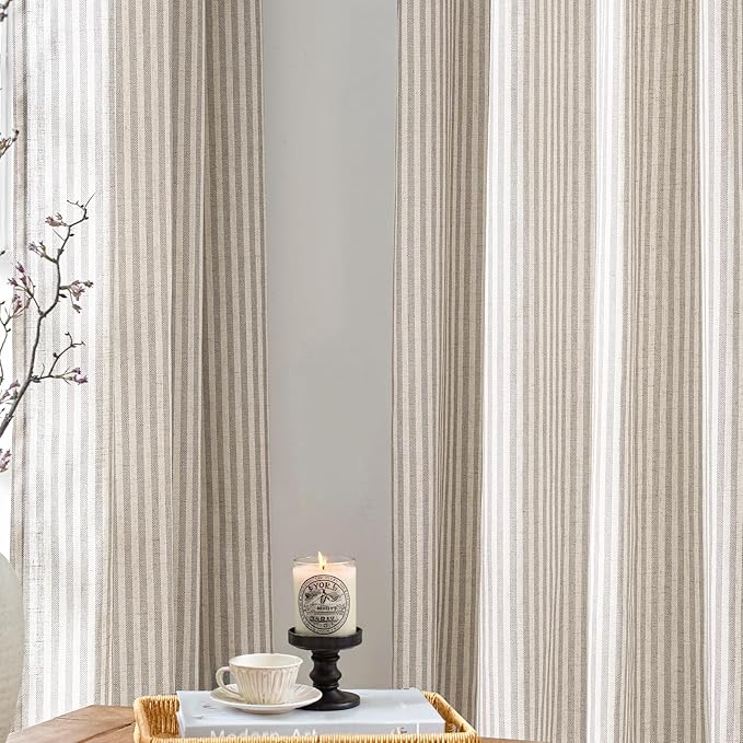 jinchan Linen Curtains for Living Room Taupe Grey on Beige Striped Curtains for - Image 6
