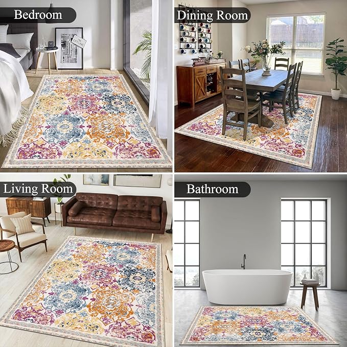 Vaukki Living Room Rug, Vintage Shaggy Soft Laundry Rug, Non Slip Kitchen Area - Image 4