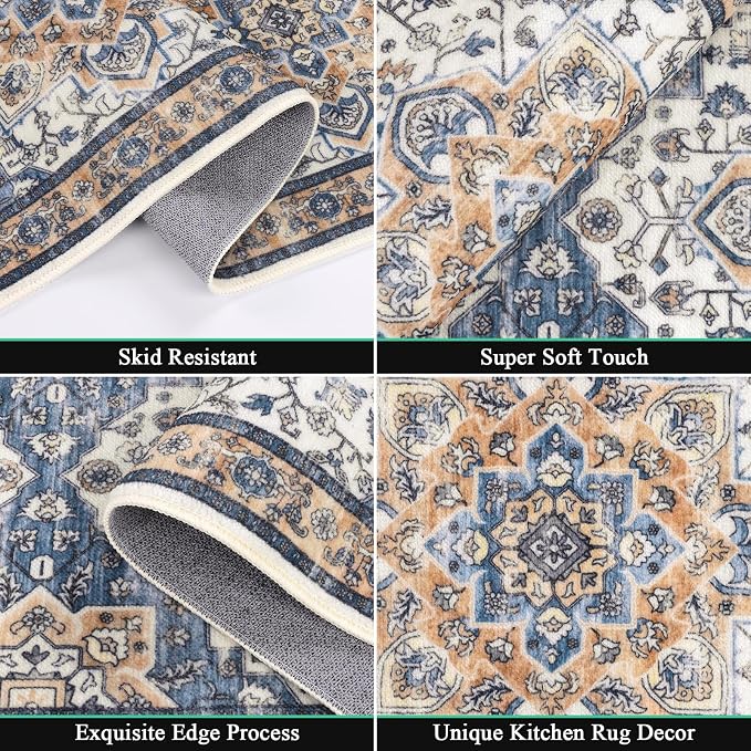 HEBE Farmhouse Kitchen Rugs Sets of 3 Non Slip Washable Boho Kitchen Rugs and - Image 3