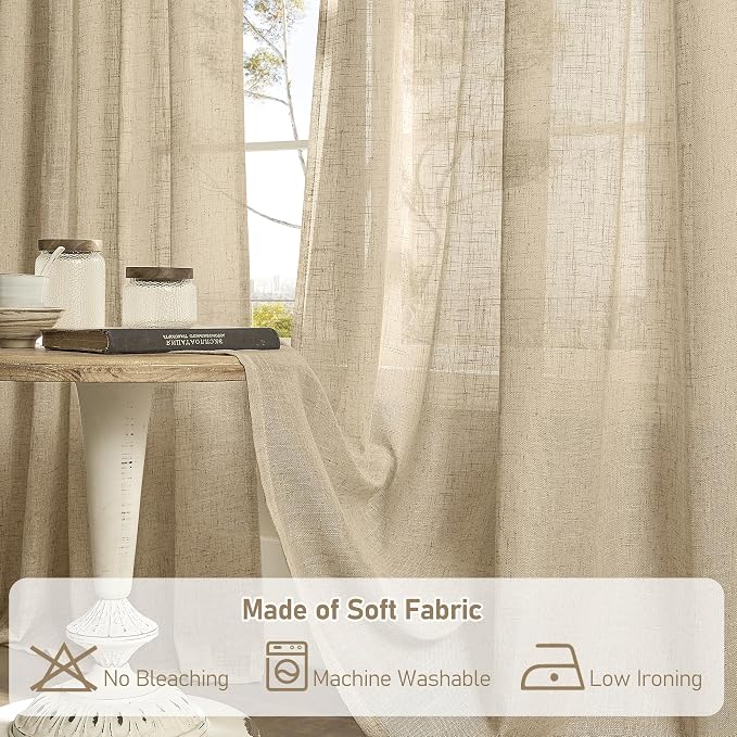 LAMIT Brown Linen Sheer Curtains 95 inch - Image 8