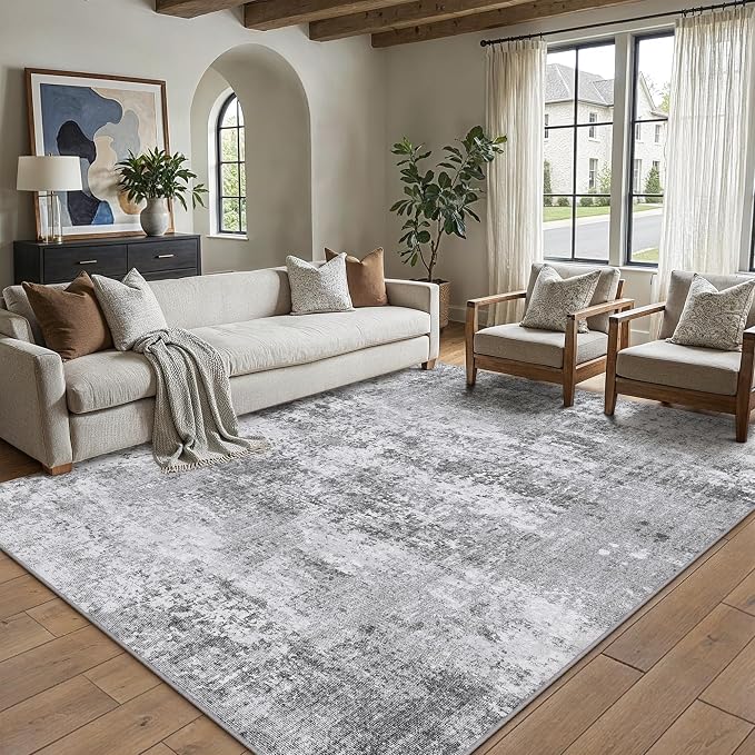 PureCozy 6x9 Grey Area Rug Washable Modern Abstract Living Room Carpet Non Slip by PureCozy