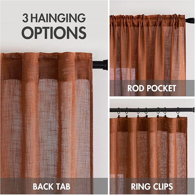 MIULEE Burnt Orange Linen Curtains 90 Inch Long - Image 3
