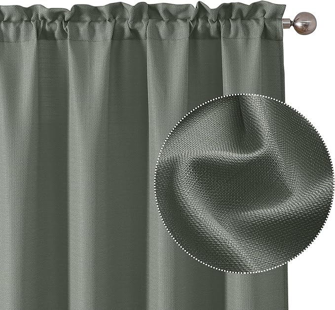 Chyhomenyc Olive Green Curtains 90 Inch Length 2 Panels Set, Faux Linen by Chyhomenyc
