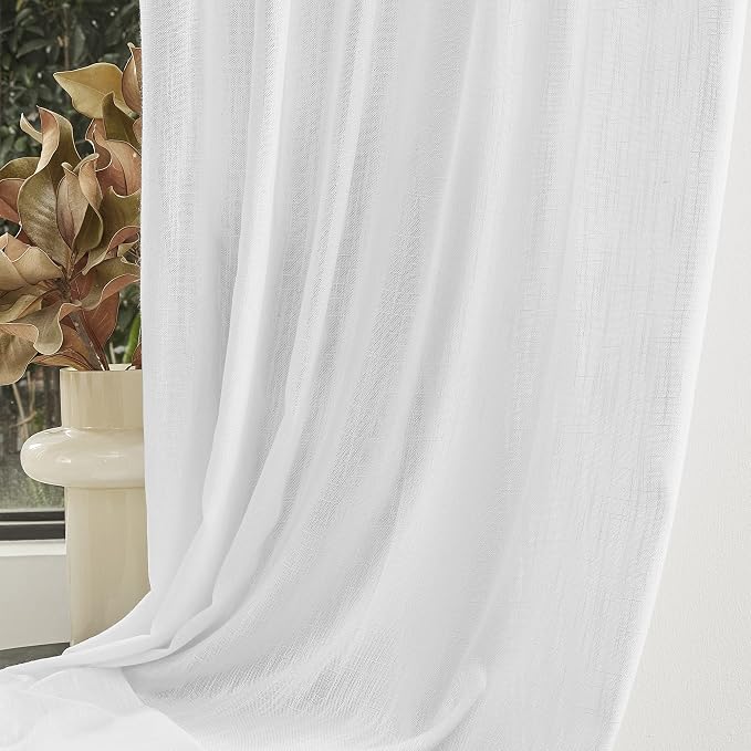 MYSKY HOME White Curtains 95 Inches Long Semi Sheer Drapes Light Filtering - Image 7