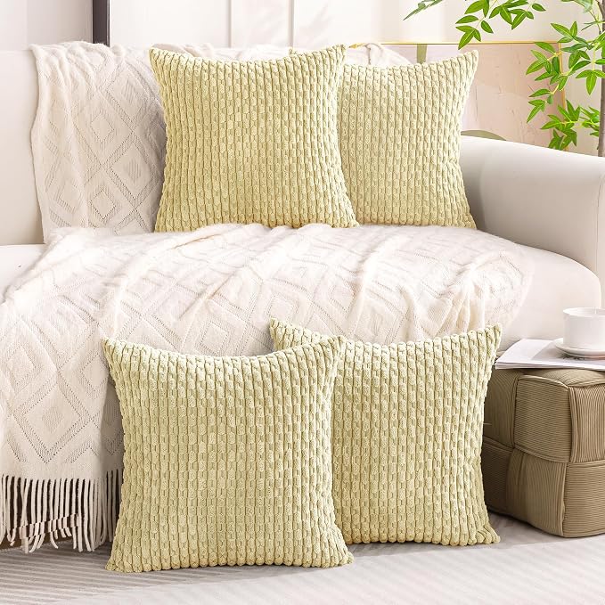 Set of 4 Pale Yellow Decorative Throw Pillow Covers 26x26 Inch Corduroy Pillow - Image 2