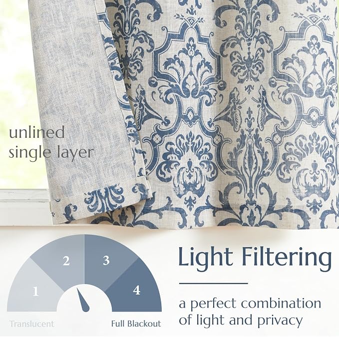 jinchan Linen Tie Up Valance for Flax Floral Drapes Vintage Farmhouse Medallion - Image 5