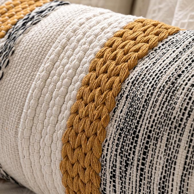 BlissBlush Decorative Lumbar Throw Pillow Cover 14x24 Boho Yellow Mustard - Image 8