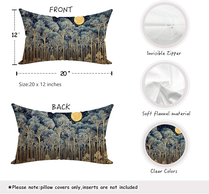 Rustic William Morris Night Forest Moon Decor Pillow Covers 12x20, Vintage Dark - Image 2