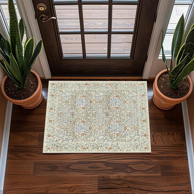 Washable 2x3 Entry Rug, Front Door Rugs Indoor, Vintage Floral Area Rugs by Unknown