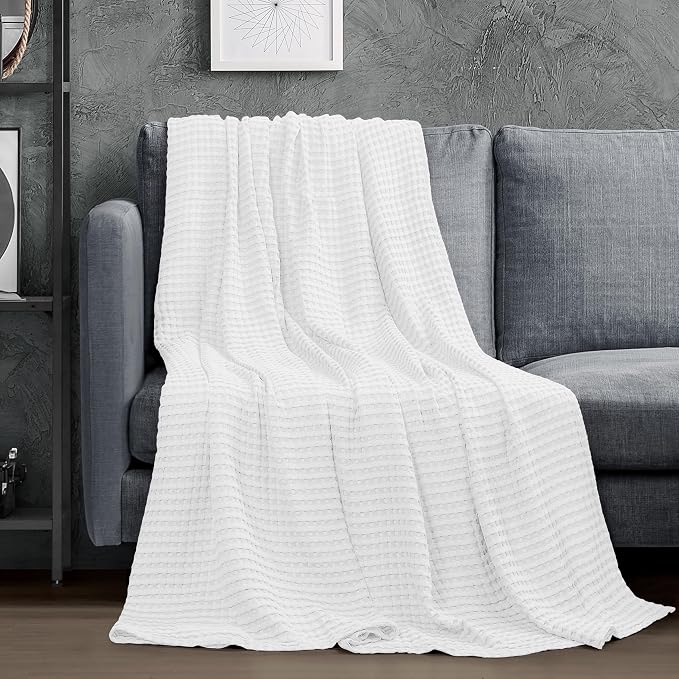 Utopia Bedding White 100% Cotton Waffle Blanket 300 GSM Soft Lightweight - Image 4