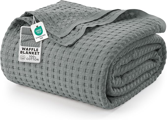 Utopia Bedding Cool Grey 100% Cotton Waffle Blanket 300 GSM Soft Lightweight by UTOPIABEDDING