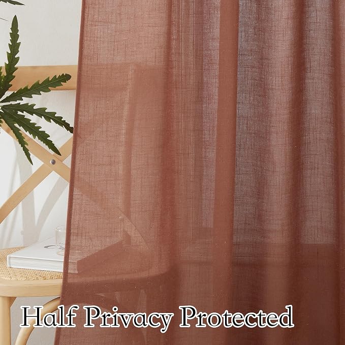 RYB HOME Terracotta Curtains Linen Blend Drapes, Semi Sheer Light Filtering - Image 4