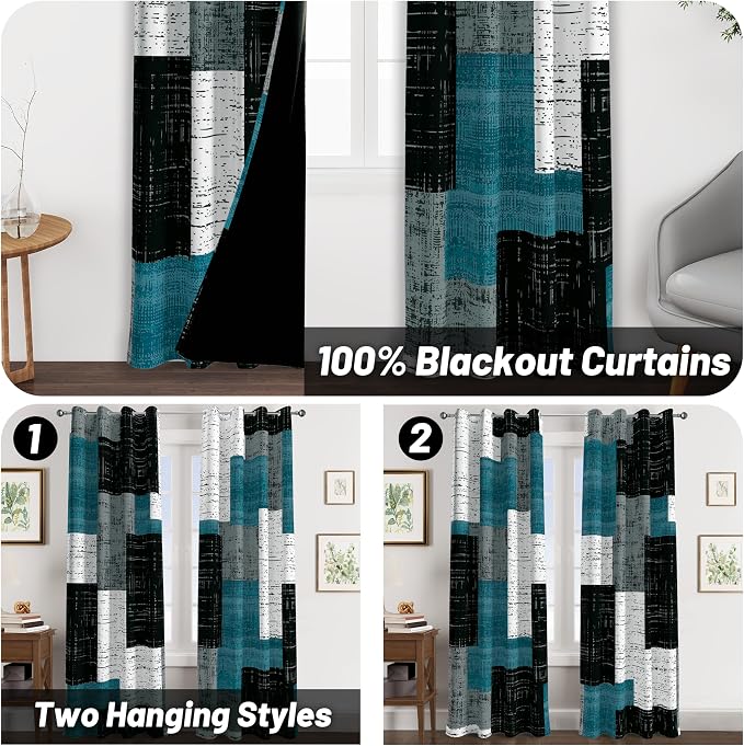 Tyrot Rustic Blue Grey 100% Blackout Curtains - Image 2