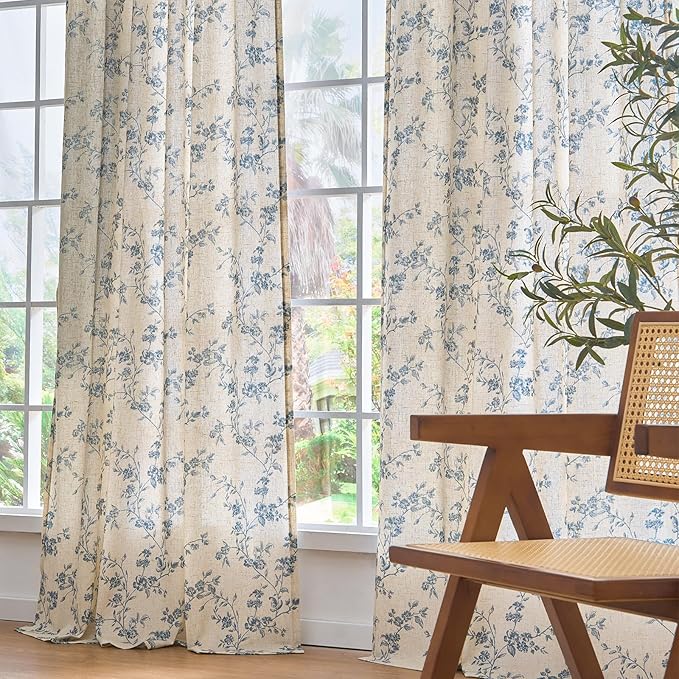 Lazzzy Floral Linen Curtains Farmhouse Extra Long Curtain - Image 9