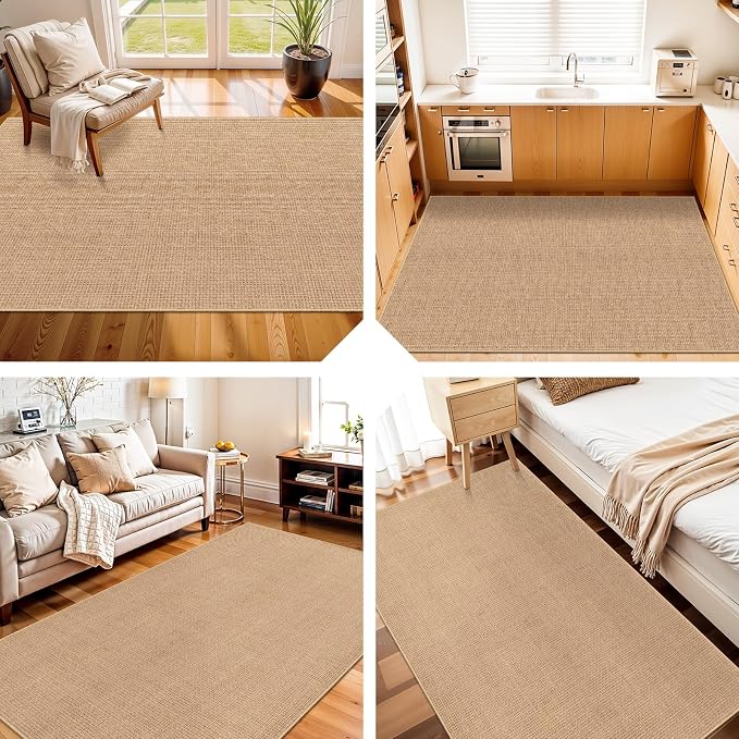 3x5 No Shed Jute Rug: Machine Washable Non Slip Rugs - Image 4