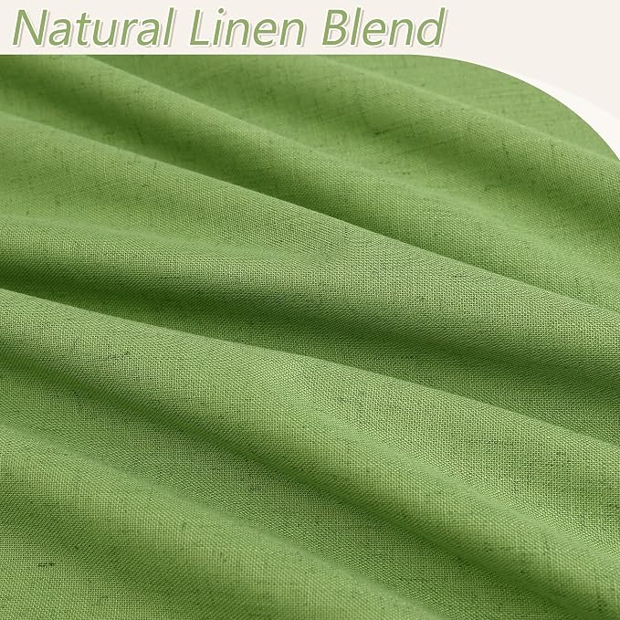 Guken Lime Green 100% Blackout Linen Curtains 108 Inch Length 2 Panels Set - Image 3