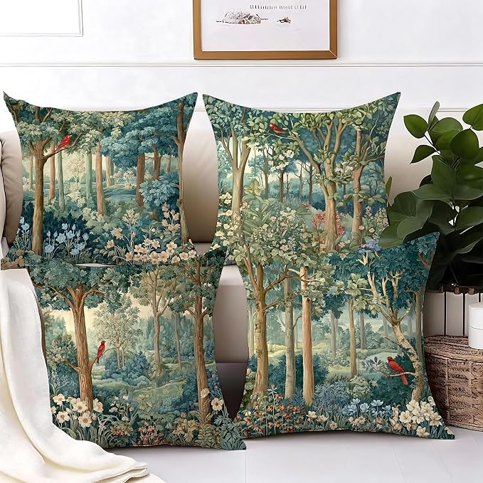 Rustic Spring Forest Green Pillow Covers 18x18 Set of 4, Cottagecore Forest - Image 4